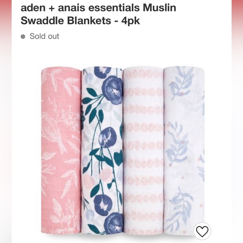 aden + anais essentials Muslin Swaddle Blankets - 4pk Flowers Bloom